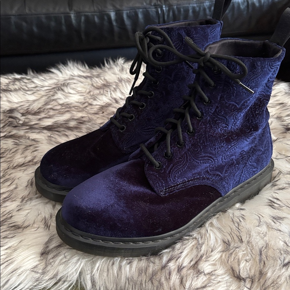 Blue Velvet Lace-Up Dr Martens Boots 11 Ladies